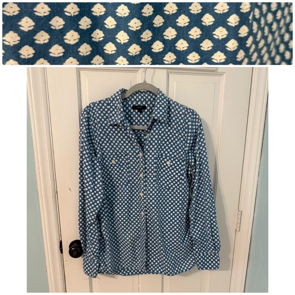 J. Crew Tops - J. Crew Blue and White Patterned Button-Up Shirt